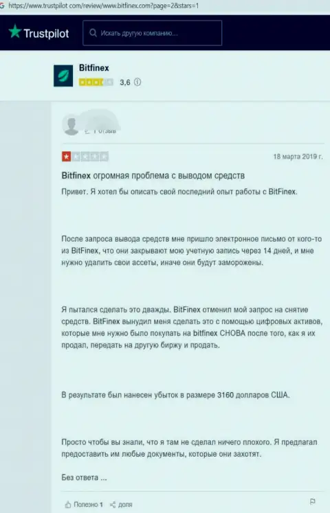 Наивного клиента кинули на денежные средства в неправомерно действующей компании Bitfinex Com - это отзыв