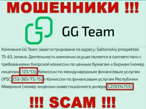 Рискованно верить организации GG-Team Com, хоть на веб-сайте и представлен ее лицензионный номер