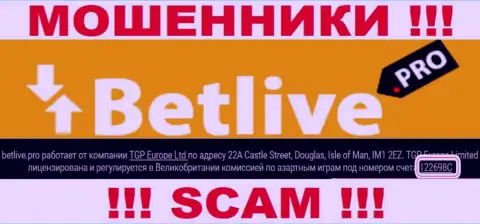 Компания BetLive Pro засветила свой номер регистрации на официальном сайте - 122698C