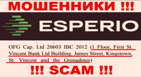 Незаконно действующая компания Эсперио пустила корни в оффшоре по адресу 1 Floor, First St. Vincent Bank Ltd Building, James Street, Kingstown, St. Vincent and the Grenadines, будьте весьма внимательны