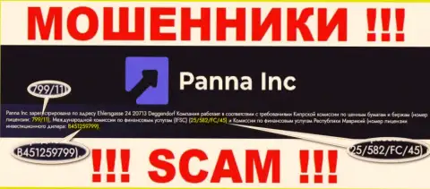 Мошенники PannaInc цинично обворовывают лохов, хотя и указывают лицензию на сервисе