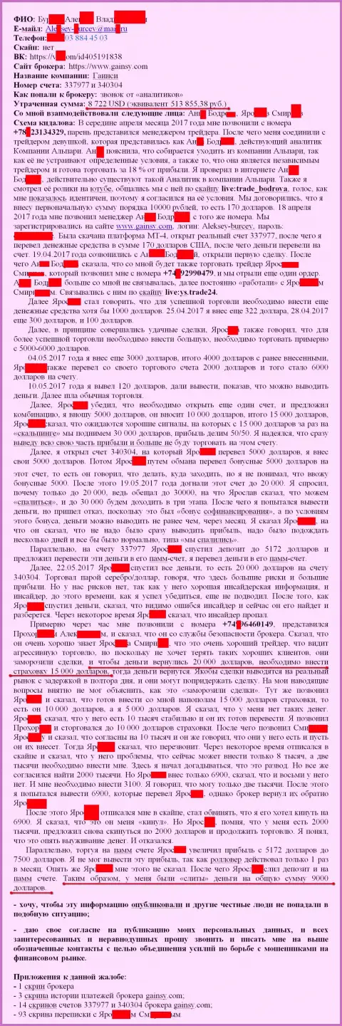 Гаинси - это РАЗВОДИЛЫ !!! Обули очередного forex трейдера на 513 тысячи российских рублей