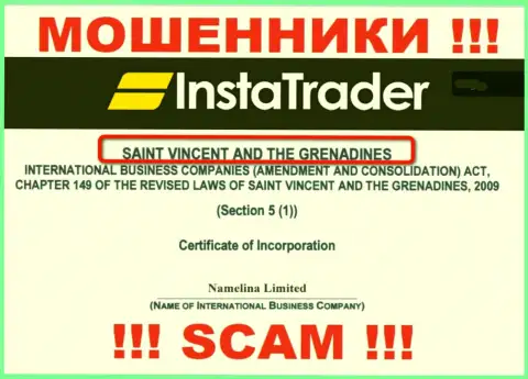 St. Vincent and the Grenadines - это место регистрации компании InstaTrader, которое находится в офшорной зоне